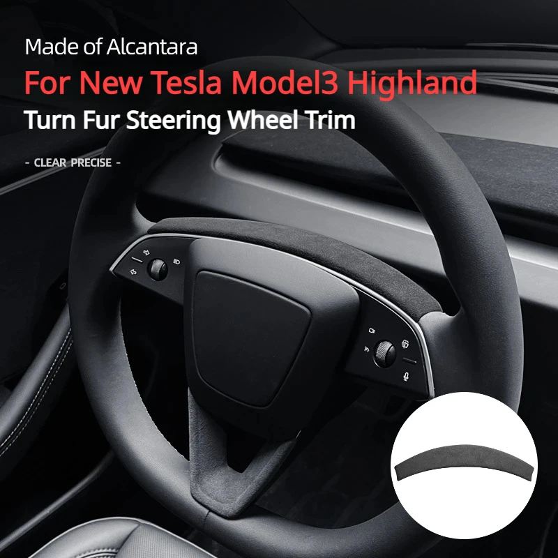 Per Il Nuovo Tesla Model3 Highland 2024 Volante Trim Patch Alcantara Pelle Scamosciata Pannello Decorazione Striscia Adesivo Accessori Interni