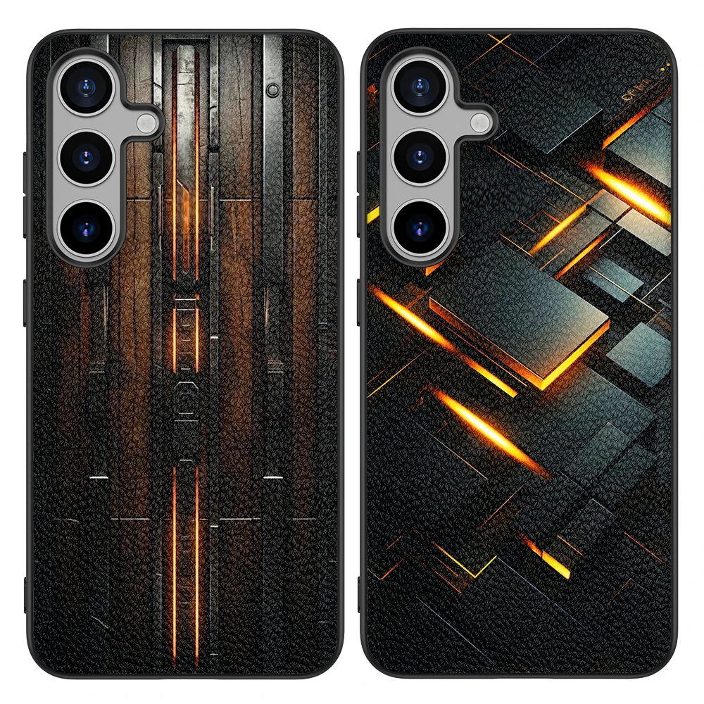 Back Cover Leather Case for Samsung Galaxy S20 S21 S22 S23 S24 Plus Ultra FE Fan Edition 5G with Wood Texture Metal Block Print