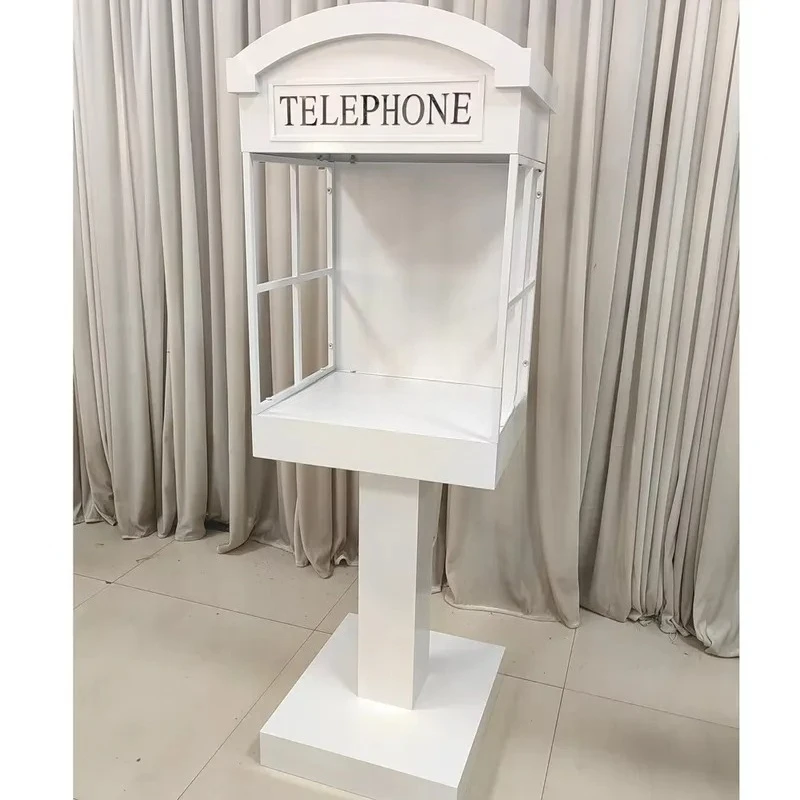 White Metal London Phone Booth Removable Audio Prop for Wedding Reception Party Decoration Supplies