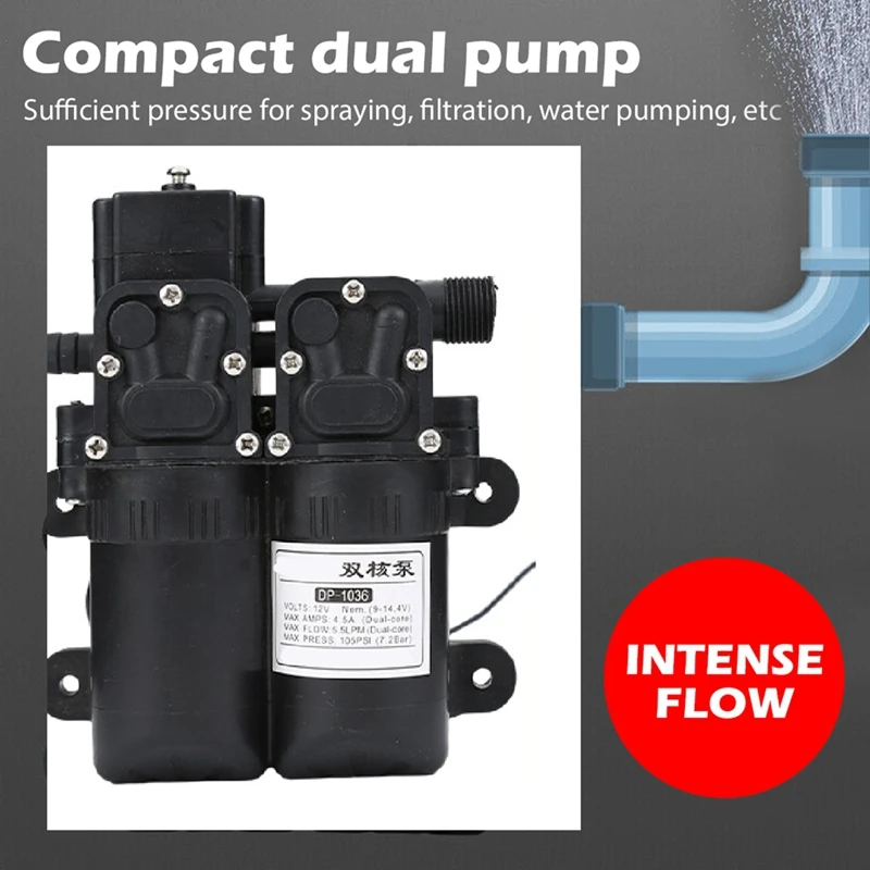 AB39-DC 12V 105PSI 5.5L/Min Electric Double Water Pump Diaphragm Automatic Flow Switch High Pressure Water Sprayer