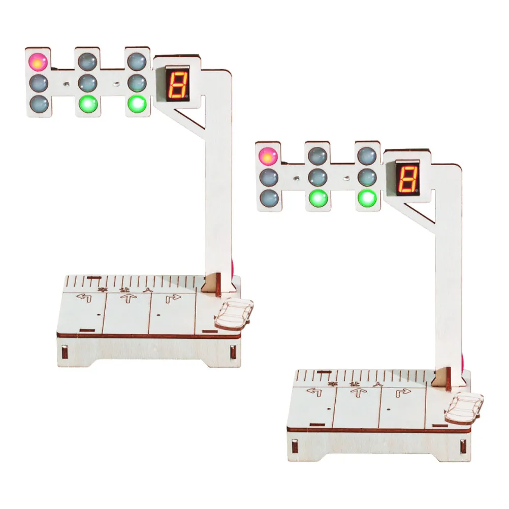 2 Sets STEM Traffic Light Kit – DIY Digital Wooden Traffic Signal Experiment for Teens & Students