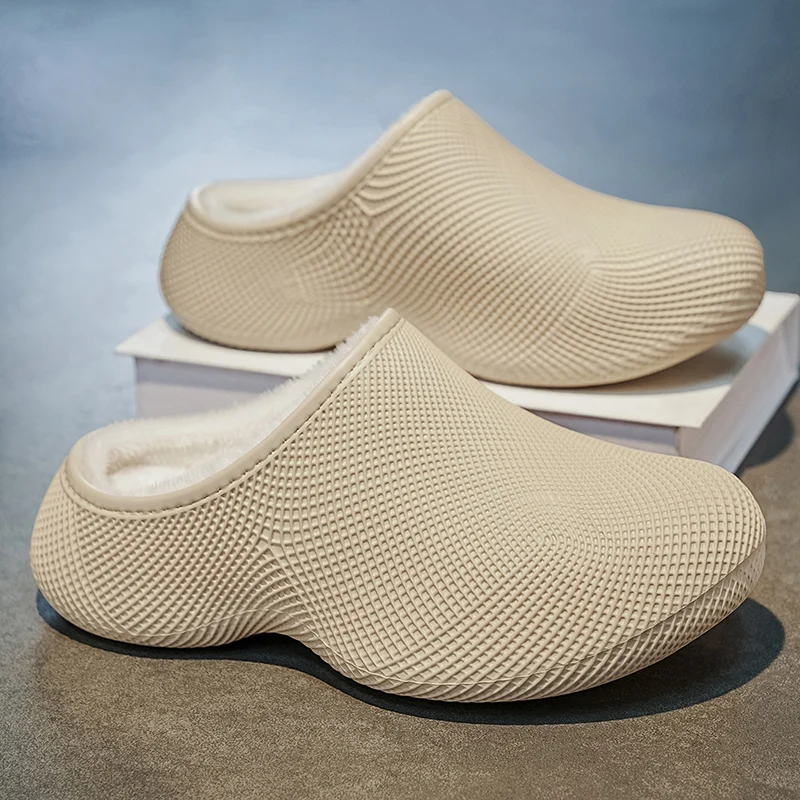 Unisex Winter Warm Indoor Couple Slippers Waterproof EVA Fleece Lined Non-Slip Thick Soft Sole Closed Toe Cozy Casual House Shoe