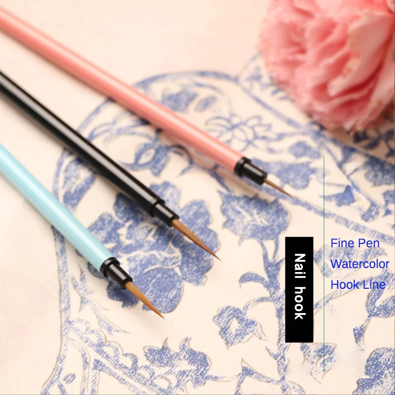 3pcs Set Nylon Durable Steel Rod Nail Art Hook Pen Stroke Watercolor Gouache Oil Painting Acrylic Nail Art Brush