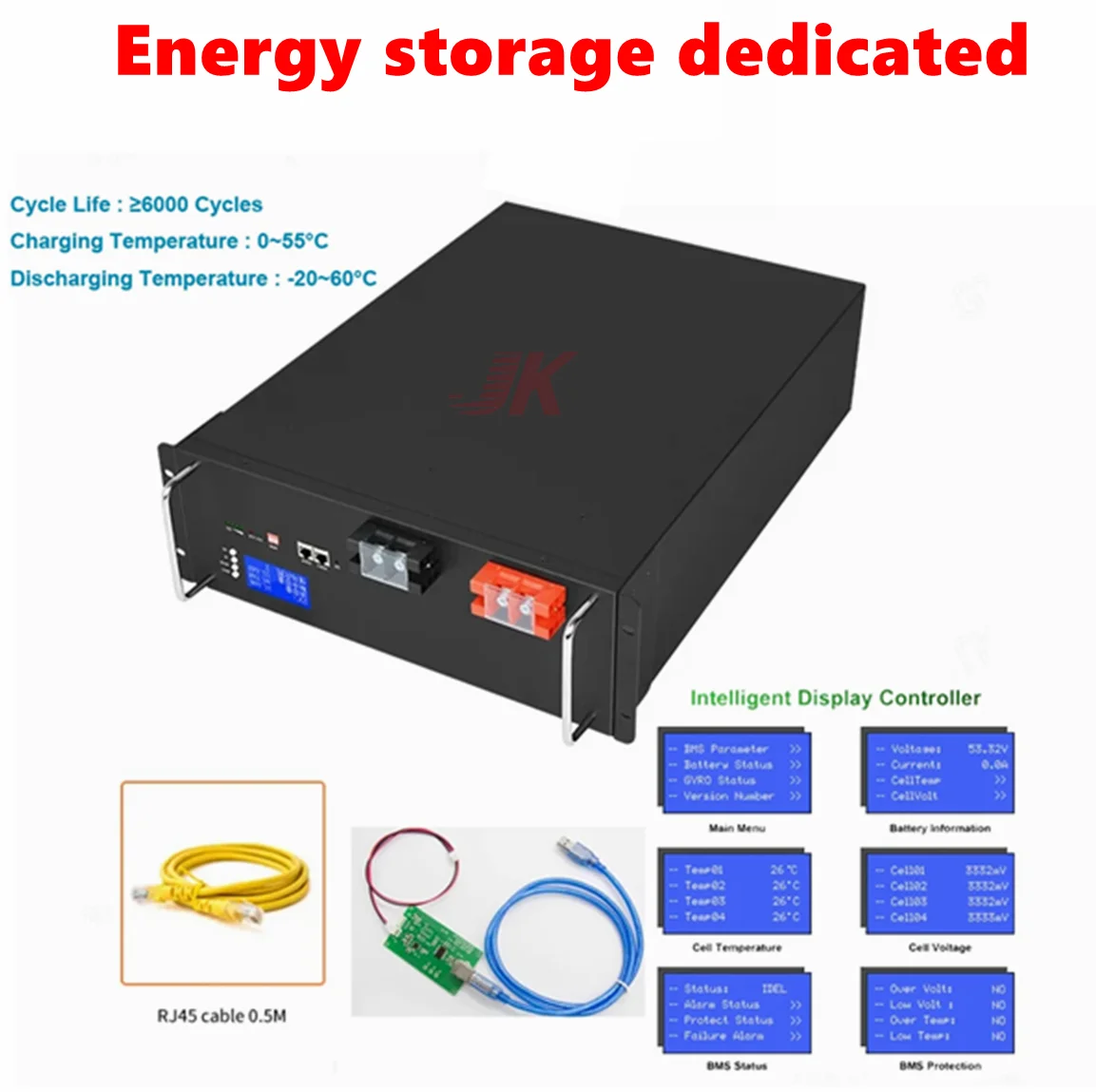 JK 48V 51.2V 100Ah 200Ah 50Ah 60Ah 80Ah 120Ah 150Ah 300Ah 400Ah Lifepo4 Battery RS485 for Solar Energy Storage Base inverter