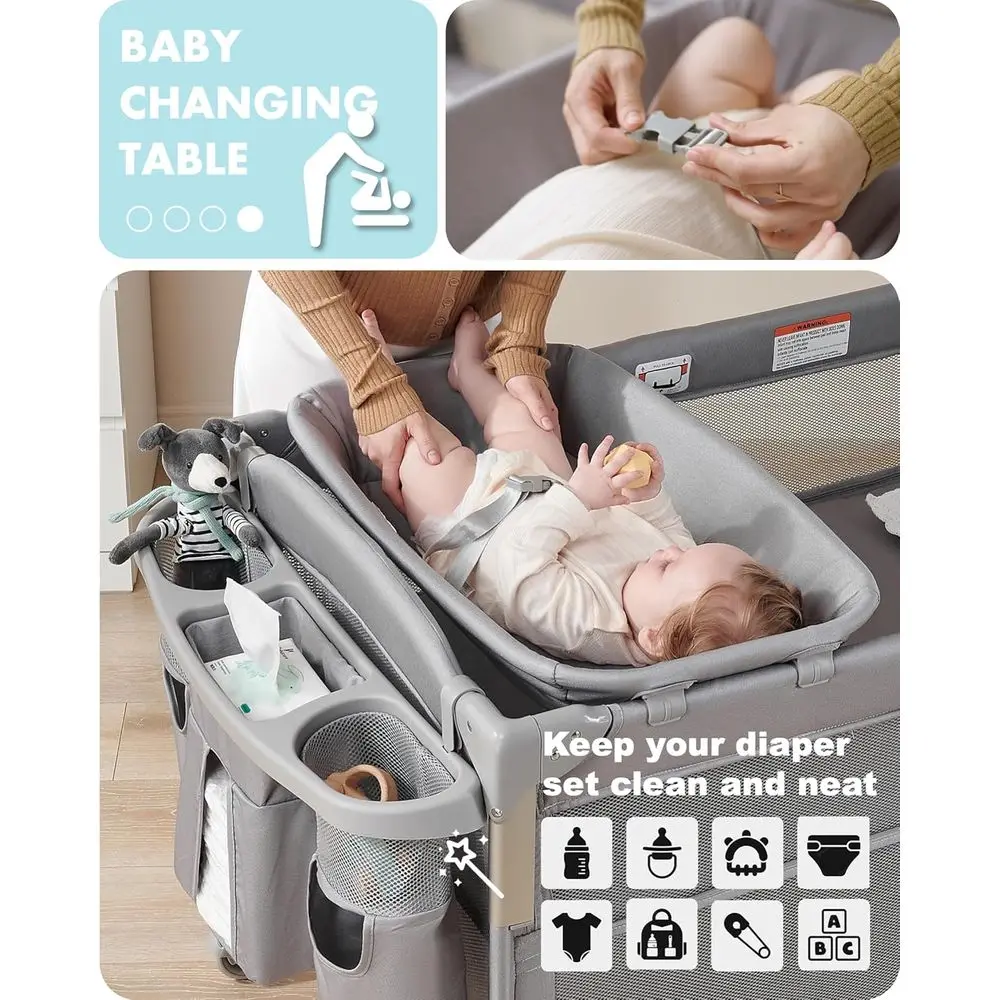 Multi-Functional Baby Bassinet: Crib, Playard, Changing Table, Bedside Sleeper with Wheels & Brakes