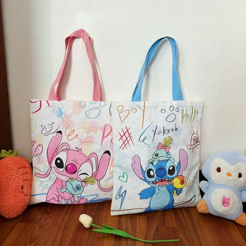 Disney Stitch Handbag Cute Cartoon Angel Good-looking High-capacity Student Canvas Shoulder Bag Shopping Bag Girl&Child Gifts