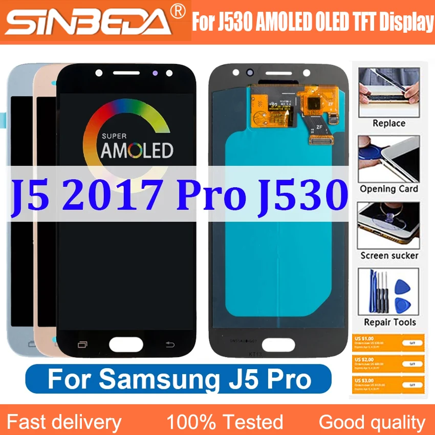 Super AMOLED 100% Tested LCD For Samsung Galaxy J5 Pro 2017 J530 LCD Display Touch Screen Digitizer Assembly 2017 J530F J530M