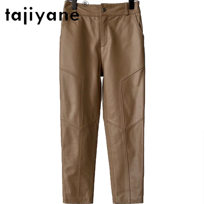 TAJIYANE Real Leather Pants Women Sheepskin Pants for Woman Clothing Slimming Pencil Pants Elastic Waist Trousers Length 90cm 바지