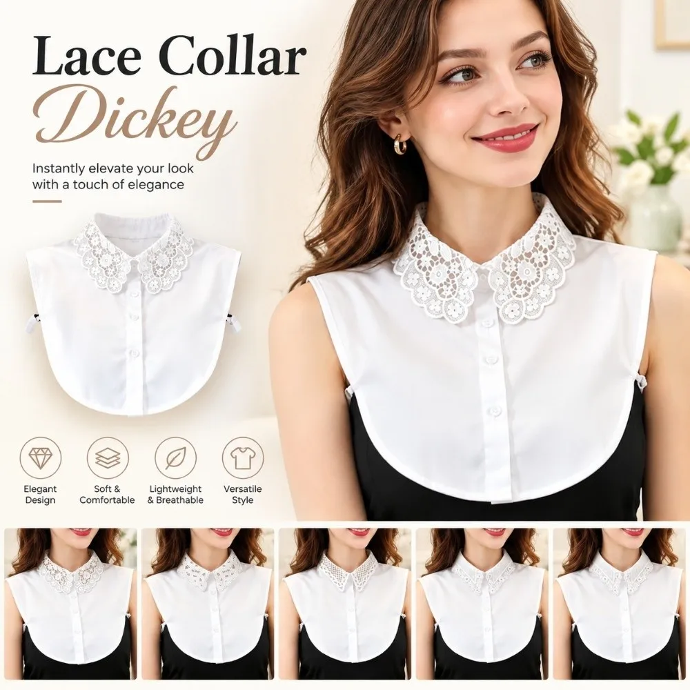 Elegant Detachable Faux Collar Lightweight Sleeveless Detachable Collar Lace Button up Stand Collar Daily Wear