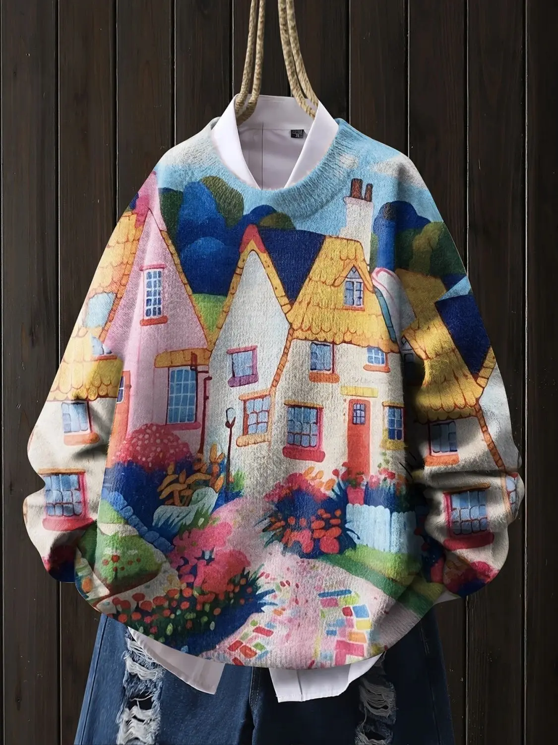 

New Women Temperament Aesthetic Cute Pattern Sweater Boho Retro Knit Pullover Loose O-neck Long Sleeve Autumn Winter Tops Unique