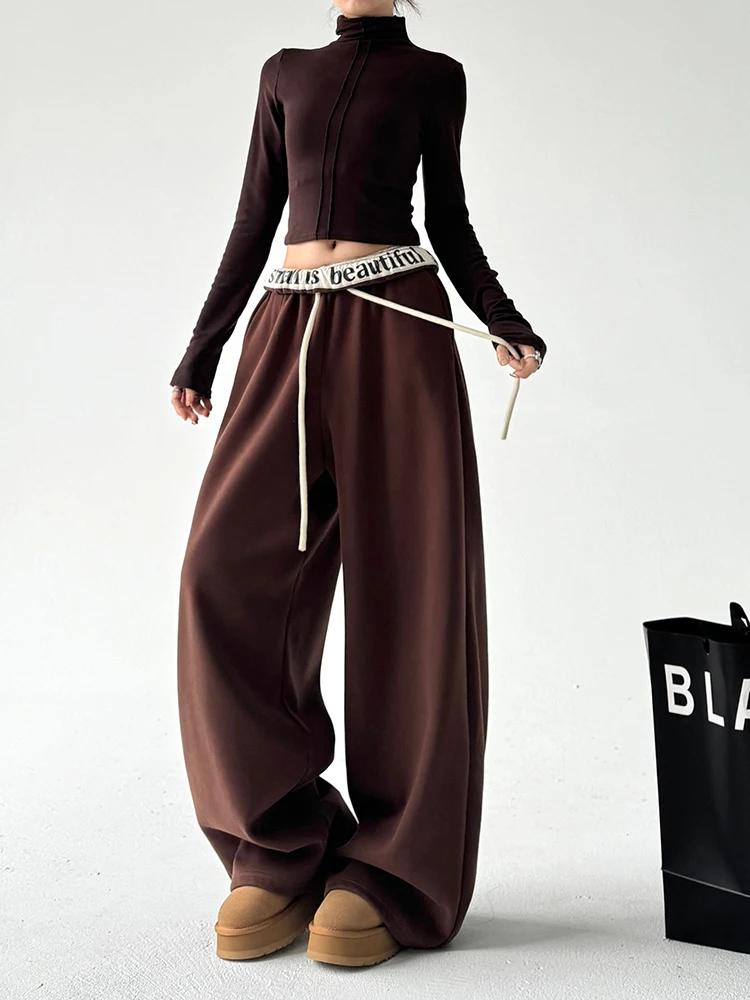 

Женские зимние утепленные брюки с высокой талией, прямые, широкие, повседневные, с буквенным принтом, в стиле колор-блок