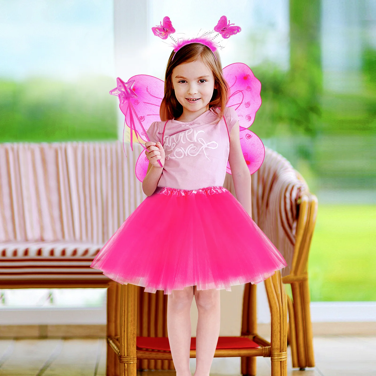 4-częściowy zestaw: skrzydła motyla, spódniczka tutu, kostium dla niemowląt i dzieci, skrzydła anioła, różdżka wróżki, opaska na głowę, przebranie dla dzieci na urodziny