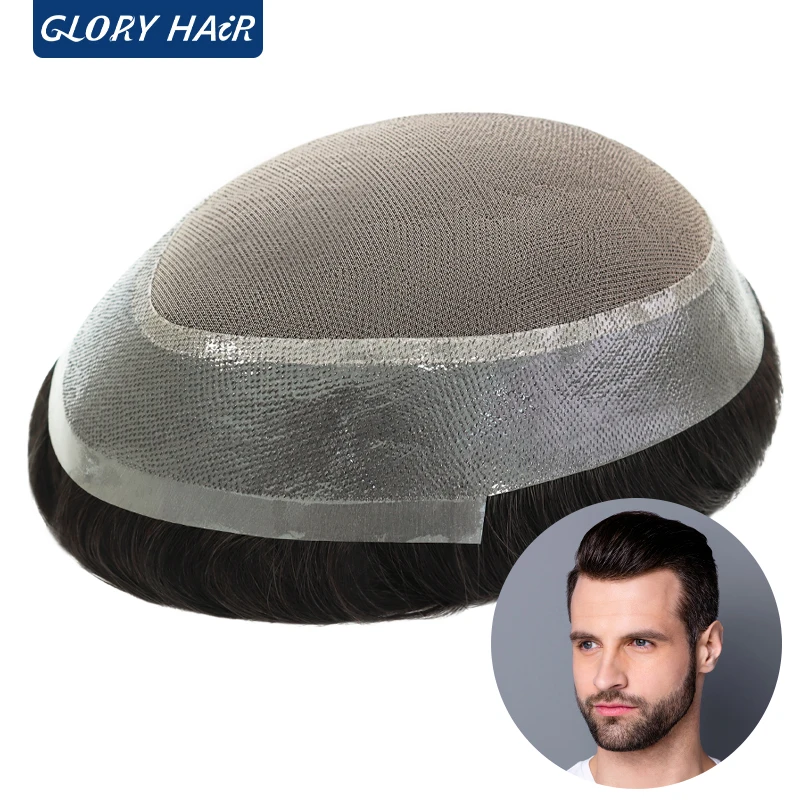 Gloryhair Mono Lace Men\'s Capillary Prosthesis PU Lace Men Toupee Hair Indian Human Man Indian Human Hair Wigs Dropshipping