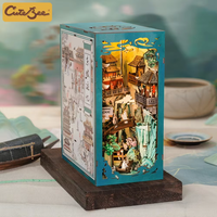 CUTEBEE Chinese Style Book Nook Kit Su Dongpo's Life Story DIY Dollhouse with Touch Light Dust Cover Antiquity Bookshelf Decor