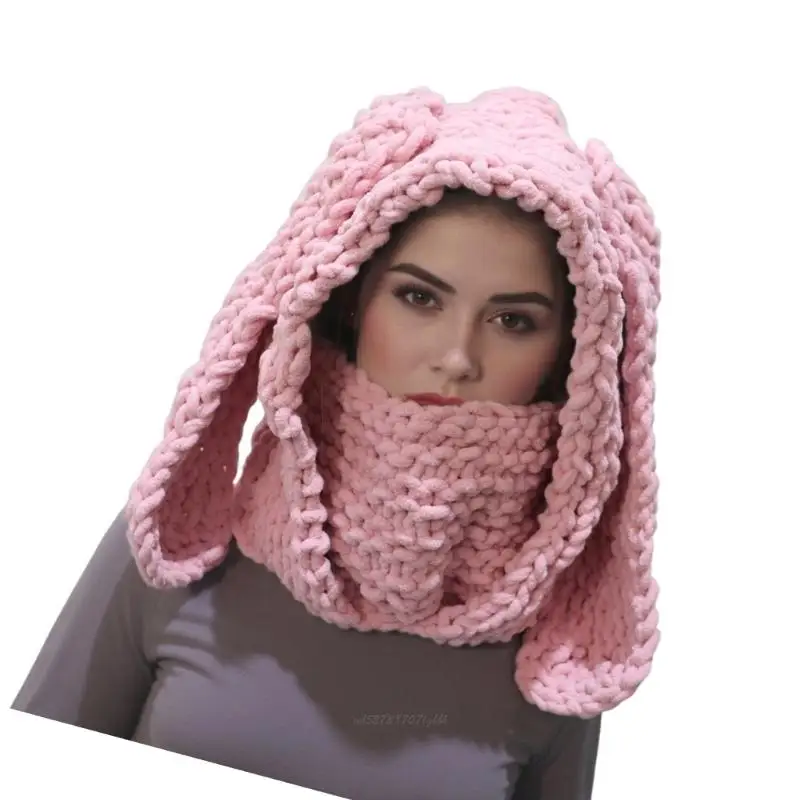 X5XA Plush Knitted Scarf Hat For Women Windproof Face Cover Earmuffs Balaclava Hat