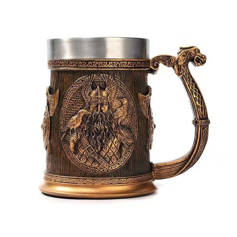 

3D Viking Coffee Beer Mugs Personalized Original Stainless Steel Mug Warrior Beer Steins Medieval Tree Of Life Mark Vikinga Mugs
