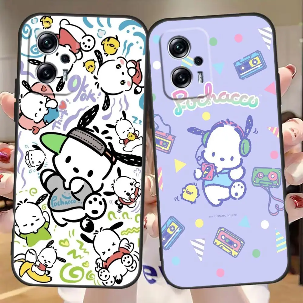 P-Pochacco Cartoon Phone Case For Xiaomi Redmi Note 12 Turbo 12S 11 11T 11S 10 10S 9 9S 9T 8 8T Pro Plus 4G 5G Black Soft Cover