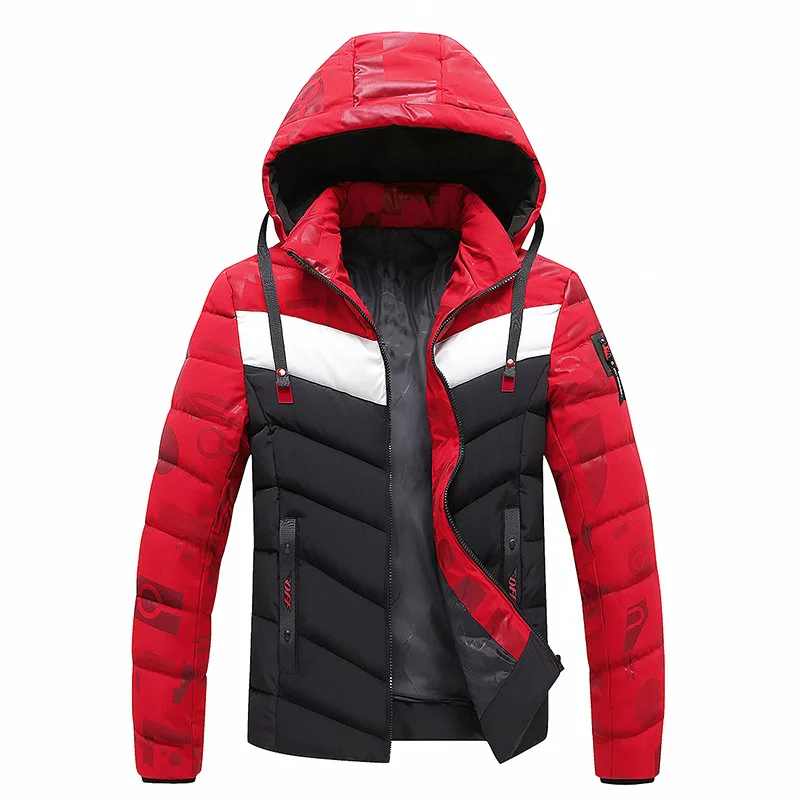 Men\'S Autumn Winter Warm Color blocking Hooded Coat Outdoor Sports Hiking Mountaineering Camp Hunting Oversized Jacket