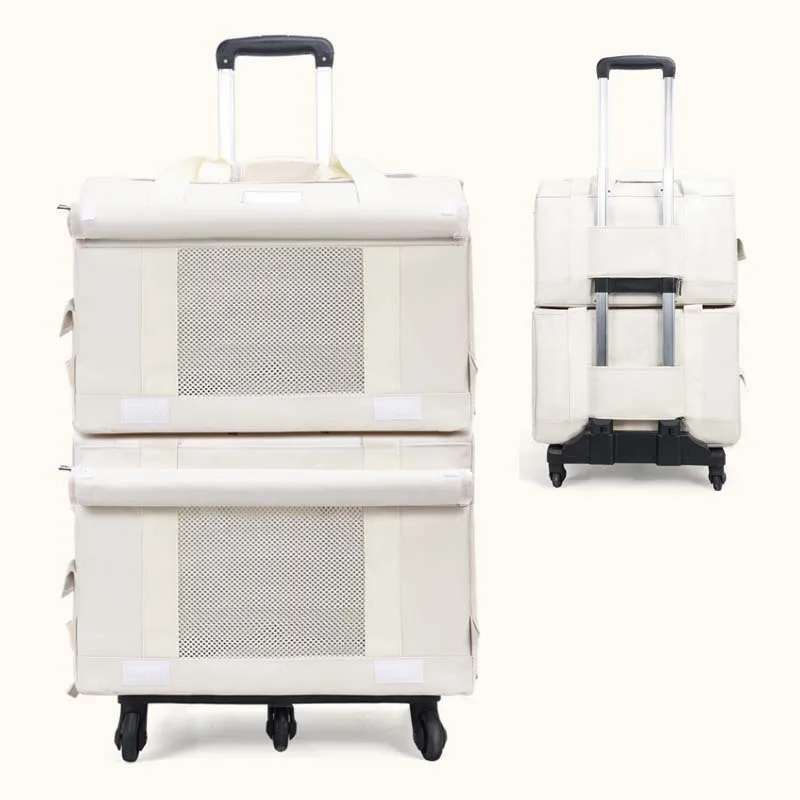 double-layer-pet-luggage-bag-portable-outdoor-travel-large-space-breathable-backpack-roller-bag-for-two-cats-oxford-cloth