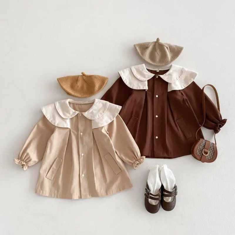 

2025 Spring New Baby Girl Long Sleeve Lapel Coat Infant Loose Casual Cardigan Jacket Toddler Solid Windbreak Children Clothes