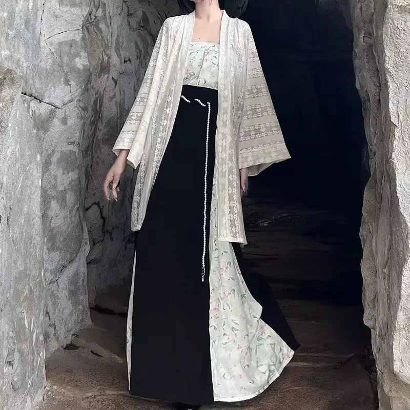 Hanfu زي المرأة الصينية خمر الأحمر والأسود سترة بروتيل تنورة Hanfu 3 قطعة الدعاوى تأثيري حلي حفلة الزي حجم كبير