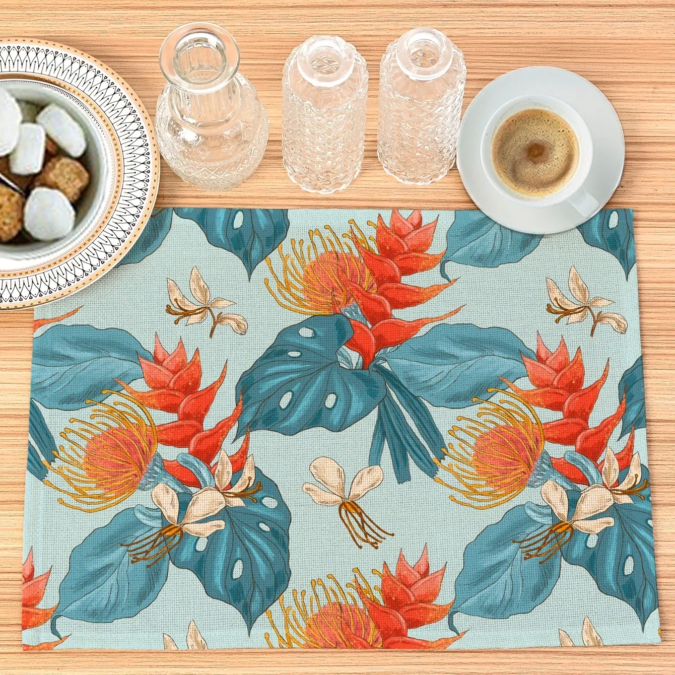 30X40CM الغابات المطيرة الاستوائية تصميم تحديد الموقع الجدول الملونة الصيف موضوع الفردية مفرش المائدة نبات الغابة الجدول الكتان 1 قطعة