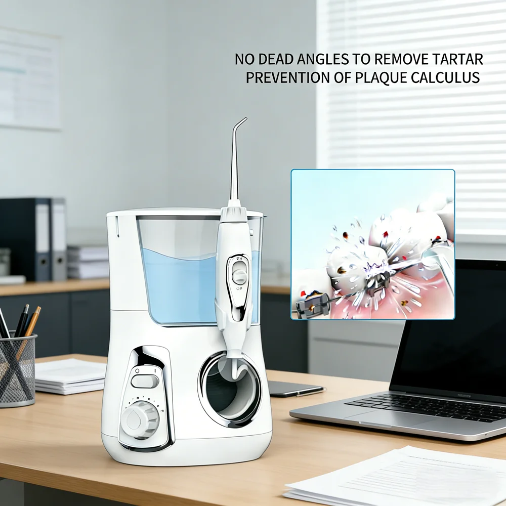 

Ирригатор для полости рта 800 мл с 10 режимами и 5 насадками, настольный, для глубокого удаления налета и защиты от кариеса