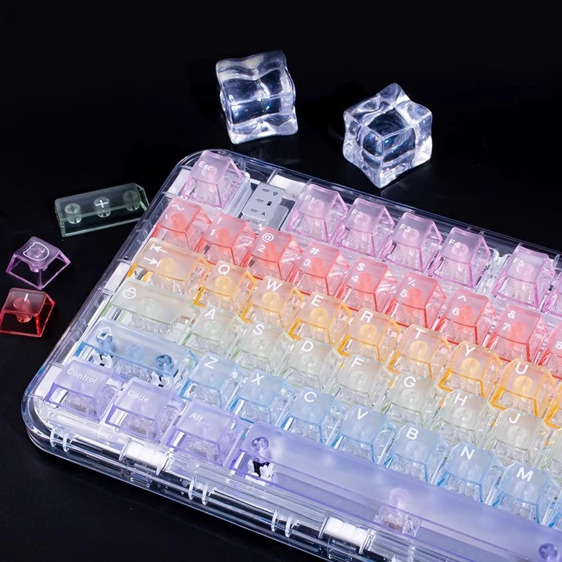 

Rainbow Candy Translucent Keycap 124Keys Cherry Profile Frosted PC Ice Transparent Side Engraved Keycaps for Mechanical Keyboard