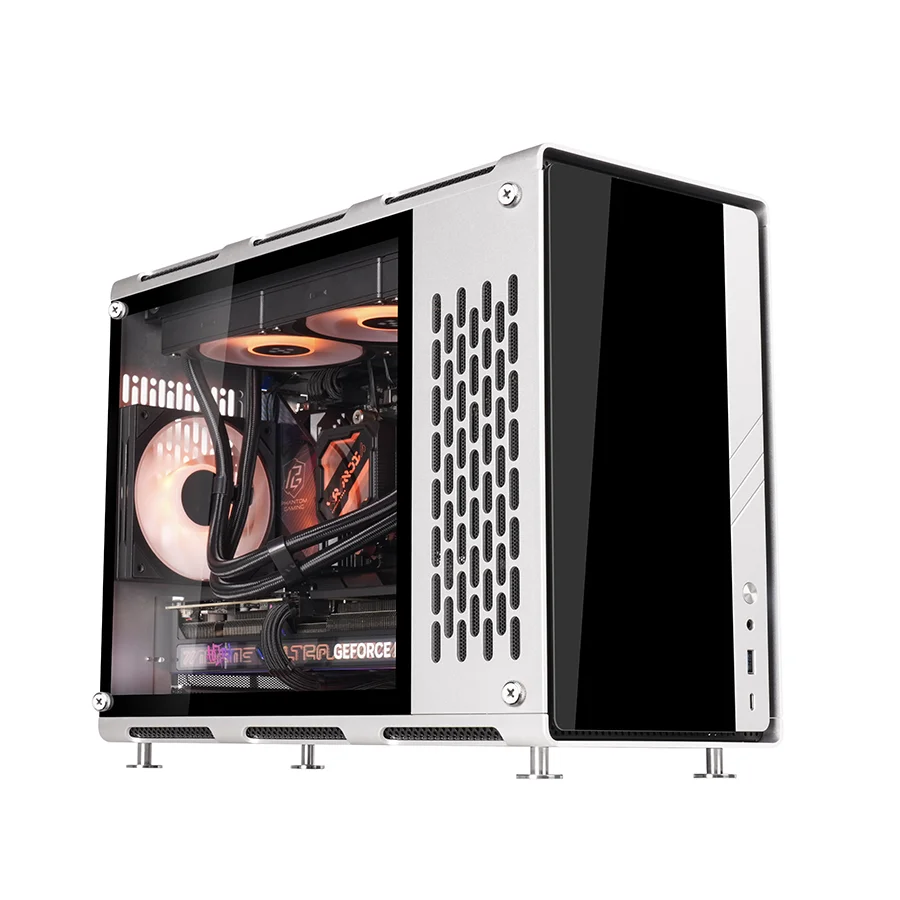 Power Train Aluminum Vision Pro MATX Desktop Case Aluminum Alloy Glass Side Transparent Mesh Gaming PC Case 360 Water Cooler
