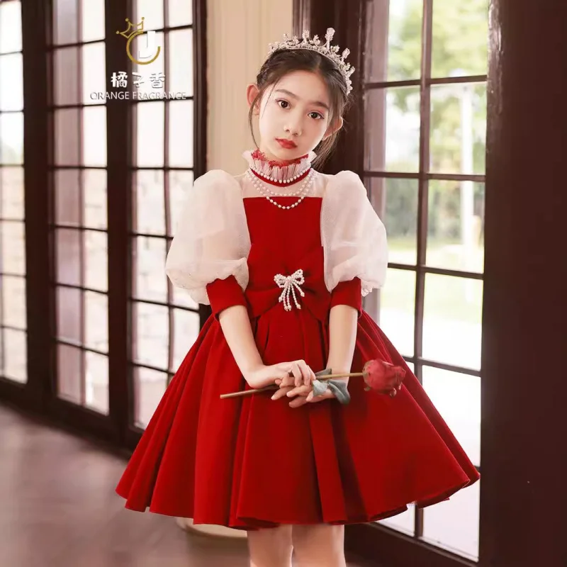 Flower Evening Host Girl Princess Birthday High-end Puffy Tulle Wedding Piano Performance Dress Spr