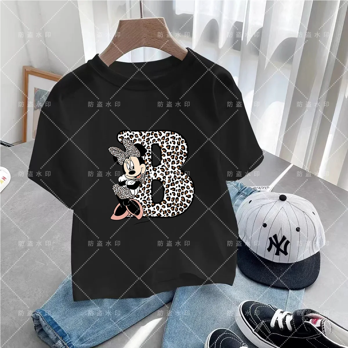 Minnie Letter A B C D Children T-shirt Kawaii Disney Clothes for Girls T Shirt Anime Cartoons Casual Kid Boy Short Sleeve Tops