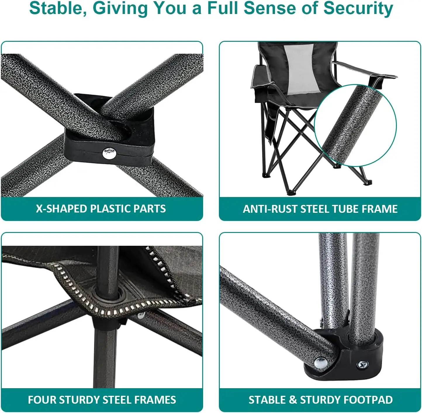 كرسي تخييم قابل للطي للاستخدام الخارجي مع حامل أكواب، سعة 325 رطل، شبكة مسامية، عبوة من قطعتين باللون الأسود #6