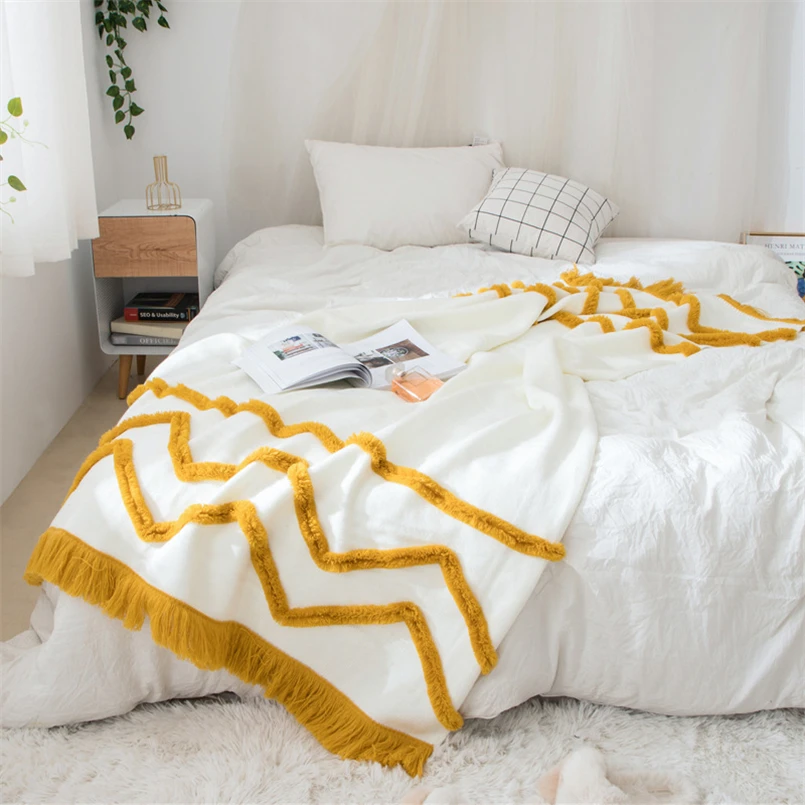 

Nordic Style Tufted Tassel Knitted Blanket, Office Nap Casual Shawl, Home Sofa Bed Tail Multifunctional Blanket