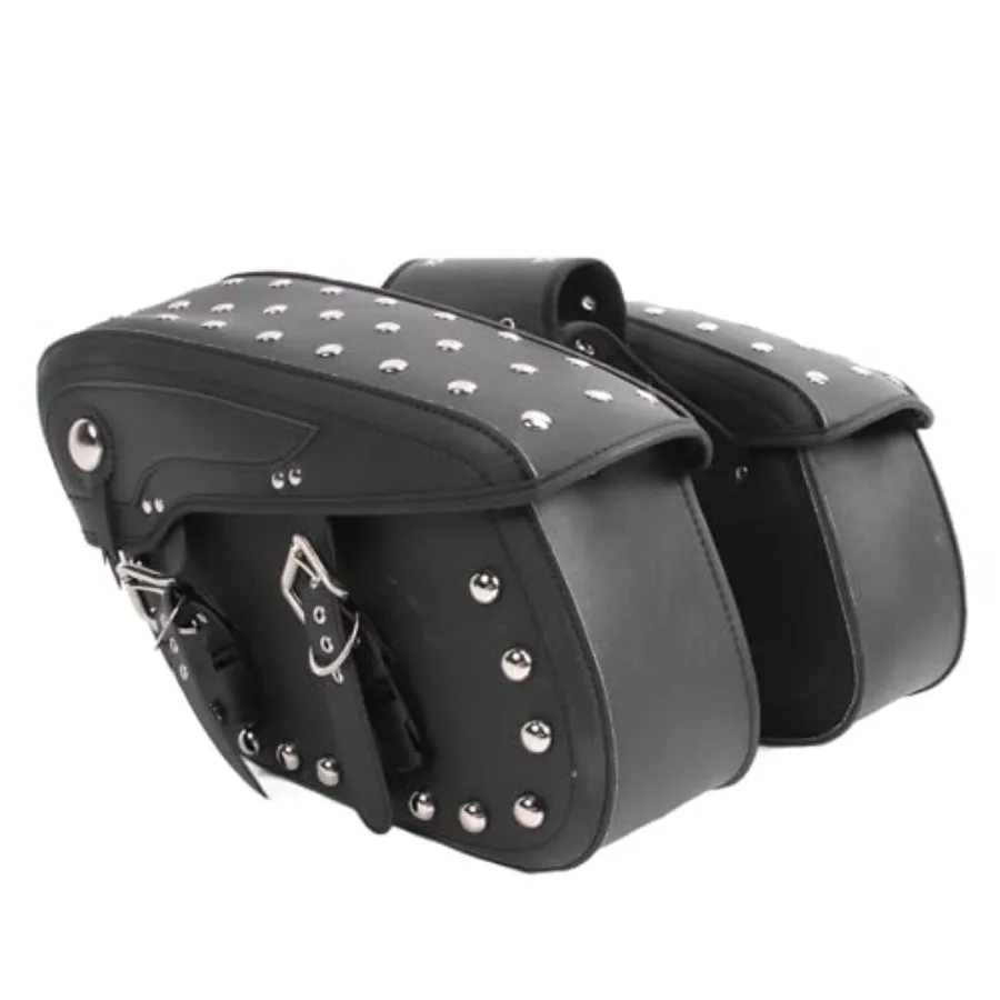 2Pcs Saddlebag for Motorcycle, Genuine Leather Side Luggage, Brown with Brass Fittings and Retro Style Access