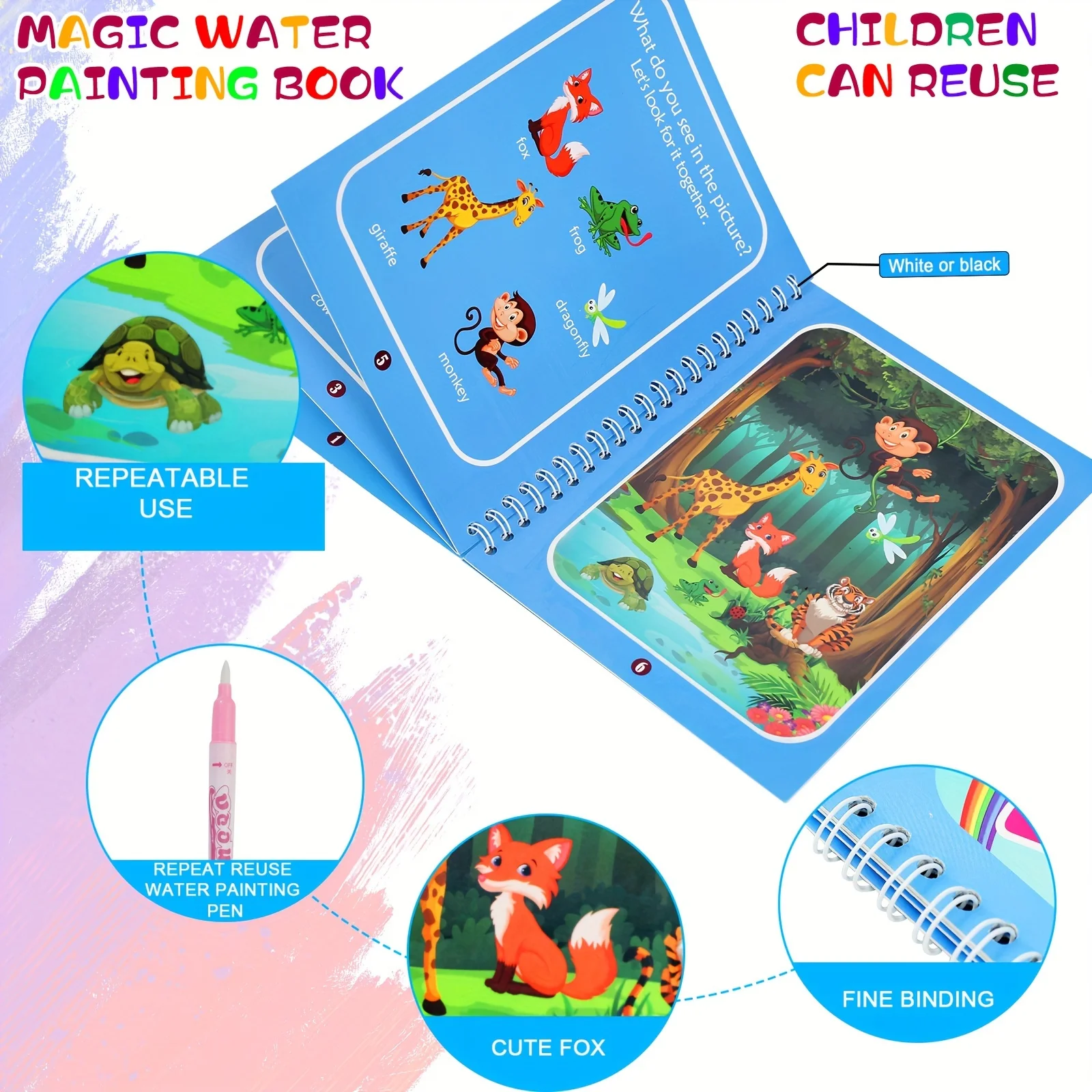 Libro mágico Montessori de dibujo al agua, juguete con bolígrafo reutilizable para colorear, libro de dibujo, Educación Temprana, regalo para niños,