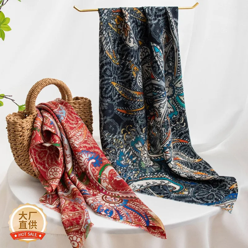 2025 Autumn New Printed Wool Scarf 65 Kerchief High-Grade All-Match Shawl