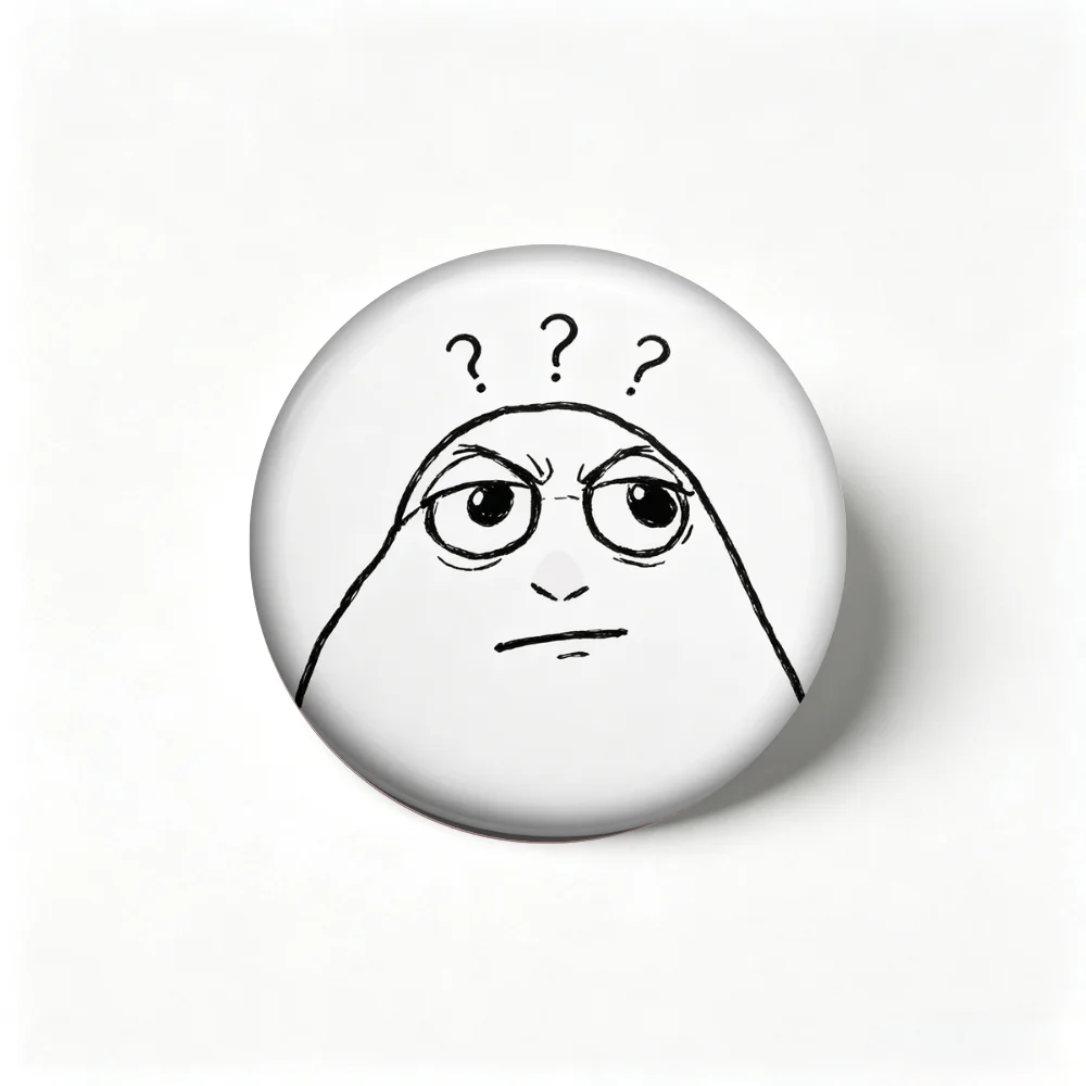 Anime Pin Meme Confused Question Face, Tinplate Round Badge, Funny Brooch for Backpack Hat Clothes Collection Decor