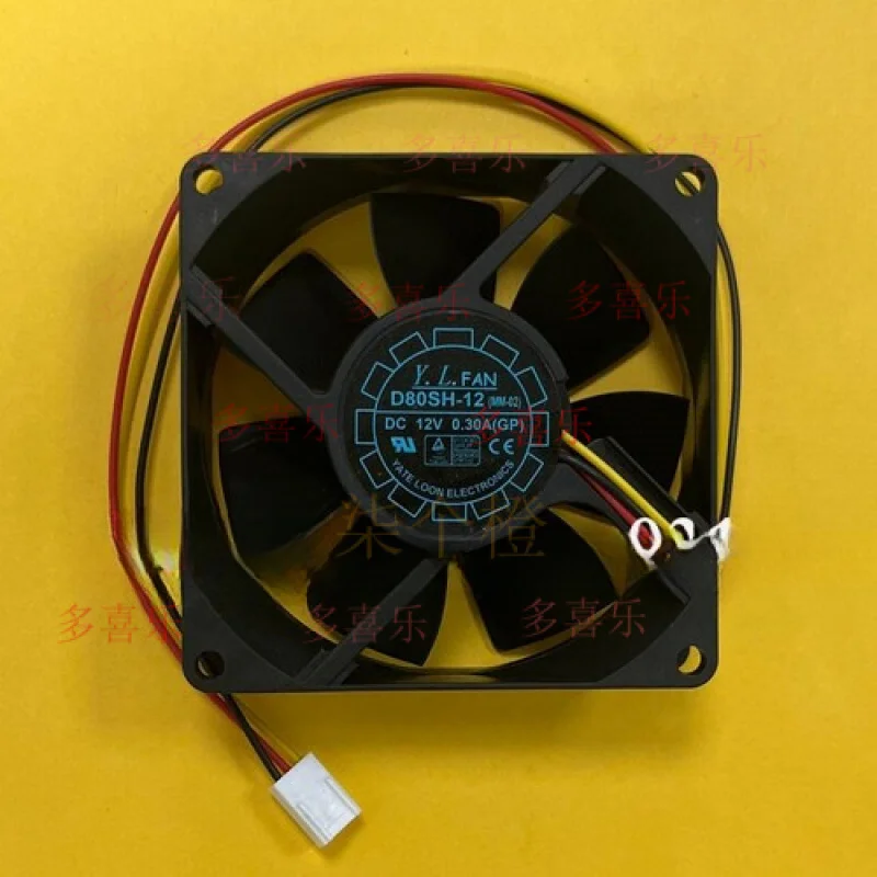 EE  for YaLnFAN D80SH-12 8025 DC12V 0.30A 3-wire silent cooling fan