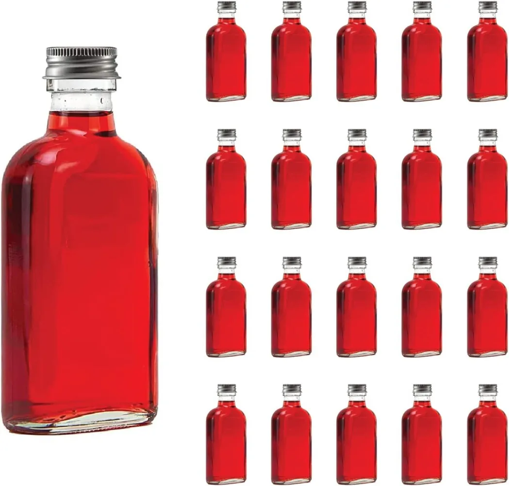 200ml Glass Flask Bottles with Screw Tops 8Pcs Reusable Twist-Off Lids Airtight Glass Bottle for Home Made Sloe Gin Liqueur