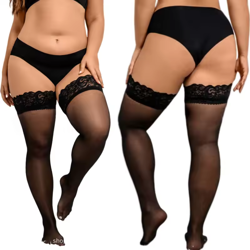 Large Plus Size Black Lace Top Fishnets Long Socks Silicone Non-slip Thigh Over Knee High Mesh Stockings for Girls Women XXXXL - Image 14