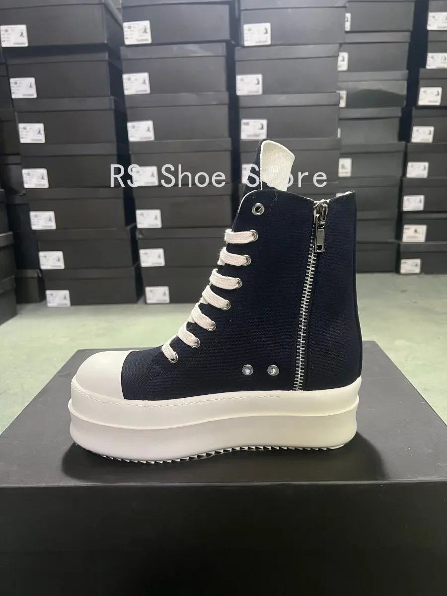 Ro الفاخرة الخماسي الرجال حذاء رياضة حذاء قماش أسود s حذاء بوت بطول الكاحل الدانتيل يصل سستة 6 سنتيمتر سميكة وحيد النساء عالية أعلى حذاء كاجوال
