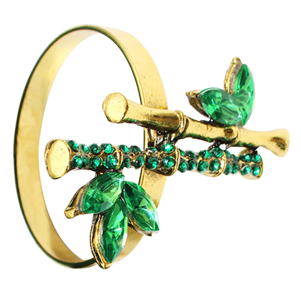 Sophisticated Bamboo Napkin Rings with Shimmering Rhinestones Heavy Duty Alloy Napkin Holders for Family Gatherings Banquet