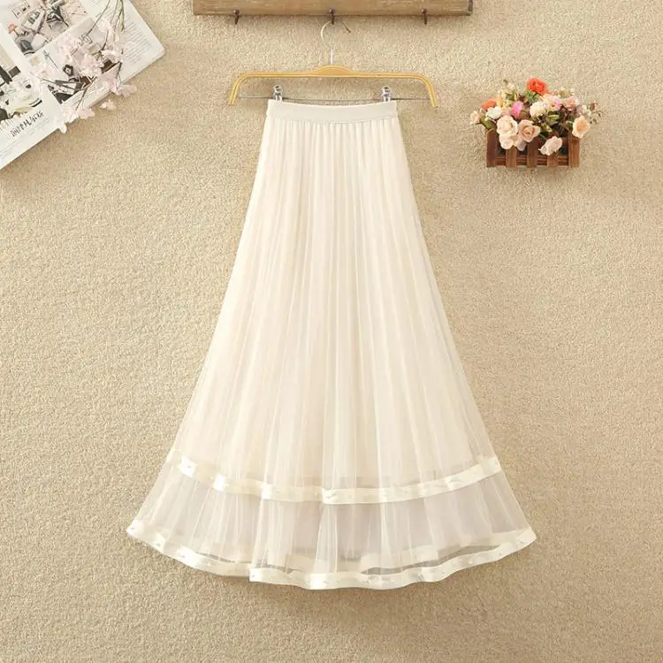 2026 High A-line Skirts Female Long High-End Mesh Skirt Women's Spring/summer Drape Yarn Short Pleated Skirt Lady