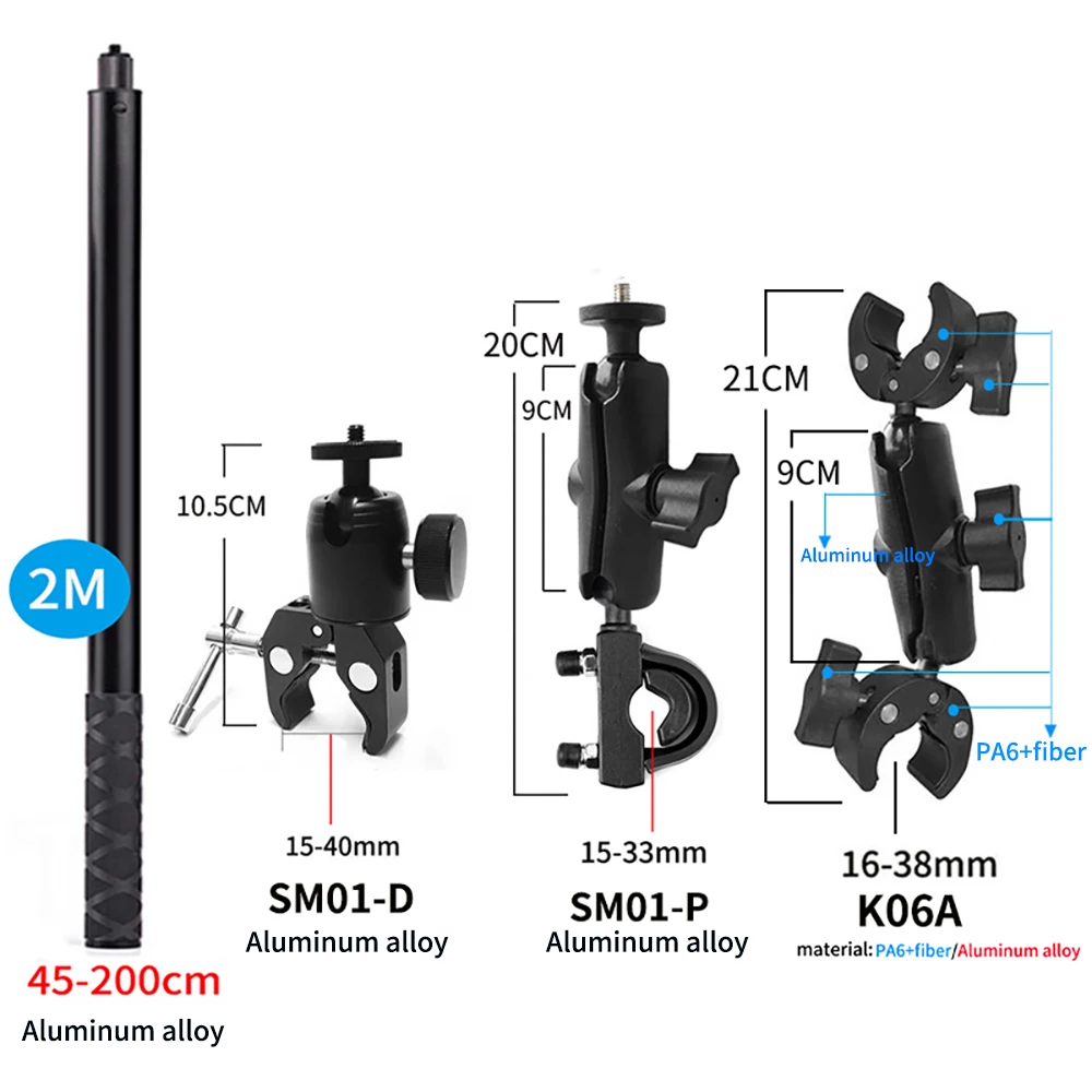 TUYU Motorcycle Bike Invisible Selfie Stick Monopod Handlebar Mount Bracket for GoPro Max 10 DJI Insta360One X2 X3 R Accessories