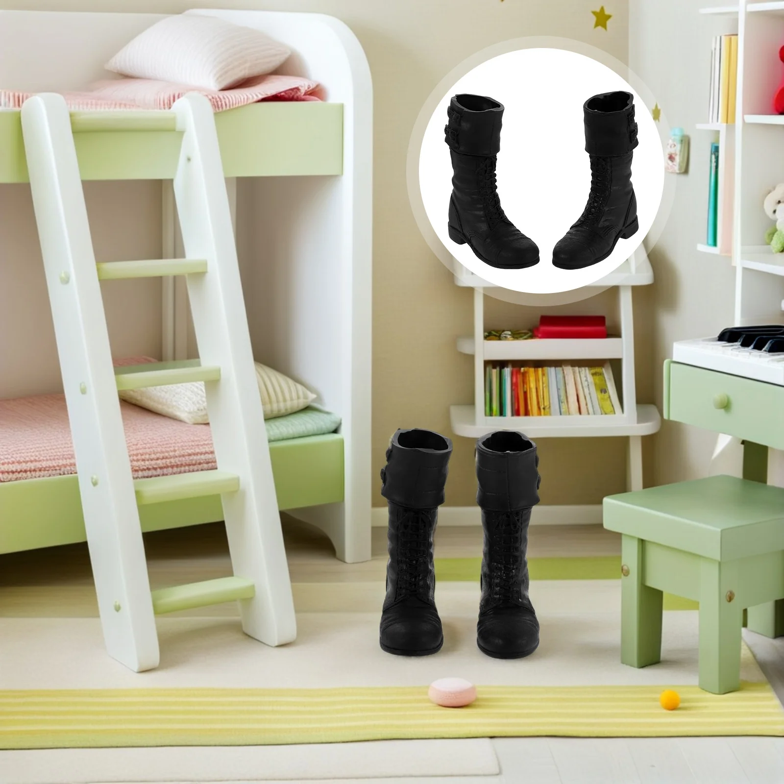 

1Pair Military Black Boots for Bjd Action Figure Accessories Realistic Long Shoes for Roleplay Scenes Dress Up Shoes