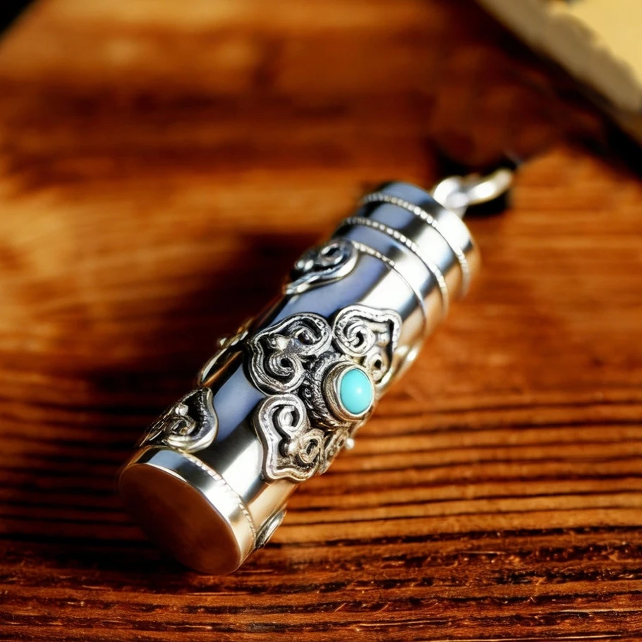 Ethnische Relief-Vajra-Stößel-Halskette für Herren – Schmuck mit Segens-Gau und buddhistischer Schrift – Anhänger für Männer – Choker-Accessoires – Detail 3