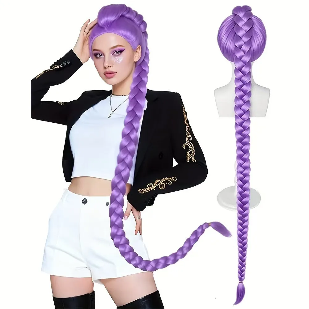 Cosplay Wig 42 Inch Realistic Scalp Purple Big Braids Heat Resistant Fiber with Ponytail for Women