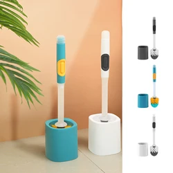 Toilet Brush Silicone Refillable Handle Dispenses Gel Liquid Toilet Cleaner TPR Toilet Bowl Brush Ventilated Holder Wall-Mounted