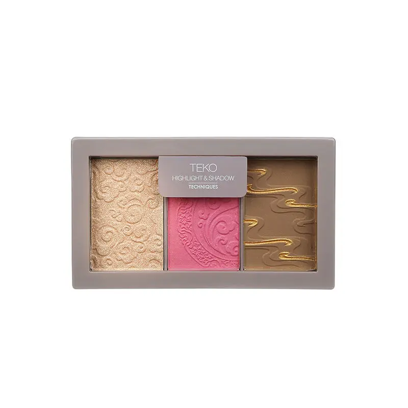 Bronchadores y resaltadores de estilo chino de corte, placa de contorno de rubor, sombra iluminadora brillante de perlas, maquillaje Natural mate