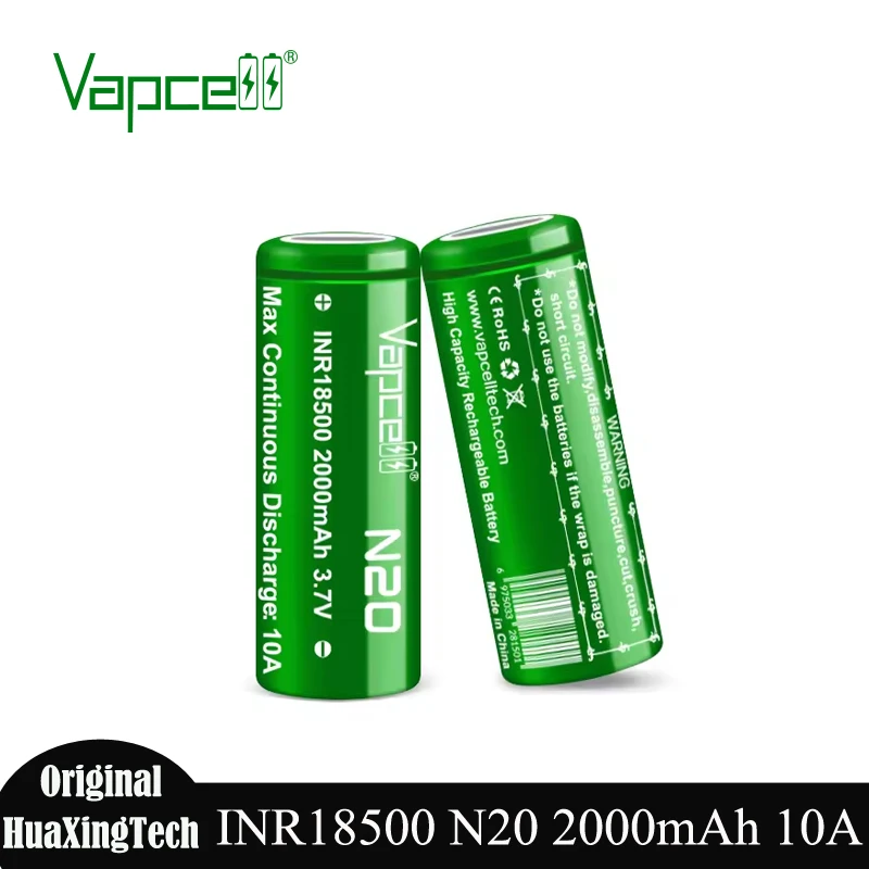 Original Vapcell N20 18500 2000mah Lithium Battery Maximum Discharge Current 10A 3.7V INR18500 Rechargeable Batteries for Toys